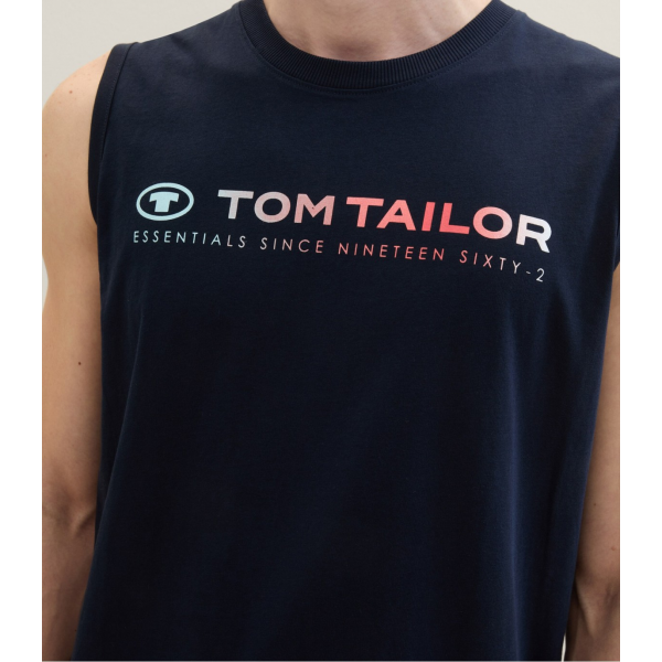 Майка чоловіча Tanktop with a logo print 1041866ХХ10668 Tom Tailor Темно-синій