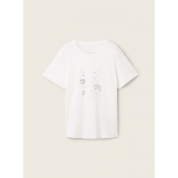 Футболка T-Shirt mit Print 1040544ХХ10320 Tom Tailor L Білий