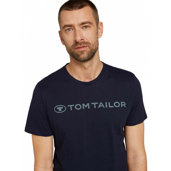 Футболка printed crewneck logo t-shirt 1030527XX1010668 Tom Tailor L Темно-синій
